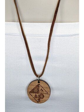 Nature-Themed Wooden Pendant Necklace With Engraved Design & Suede Cord